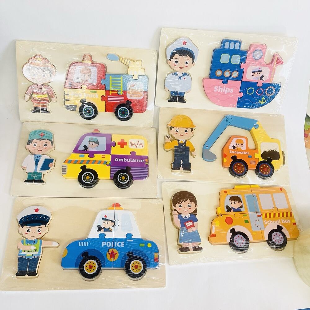 6 Sets Educational Wooden Jigsaw Puzzles for Kids – Jobs Occupation People